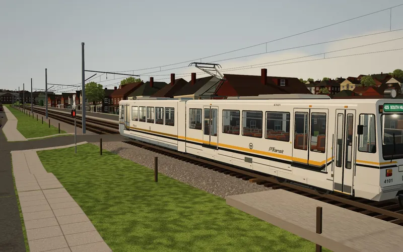 Siemens-Duewag SD-400 light rail car 4101 in white with the PATransit stripes, on the Beechview line